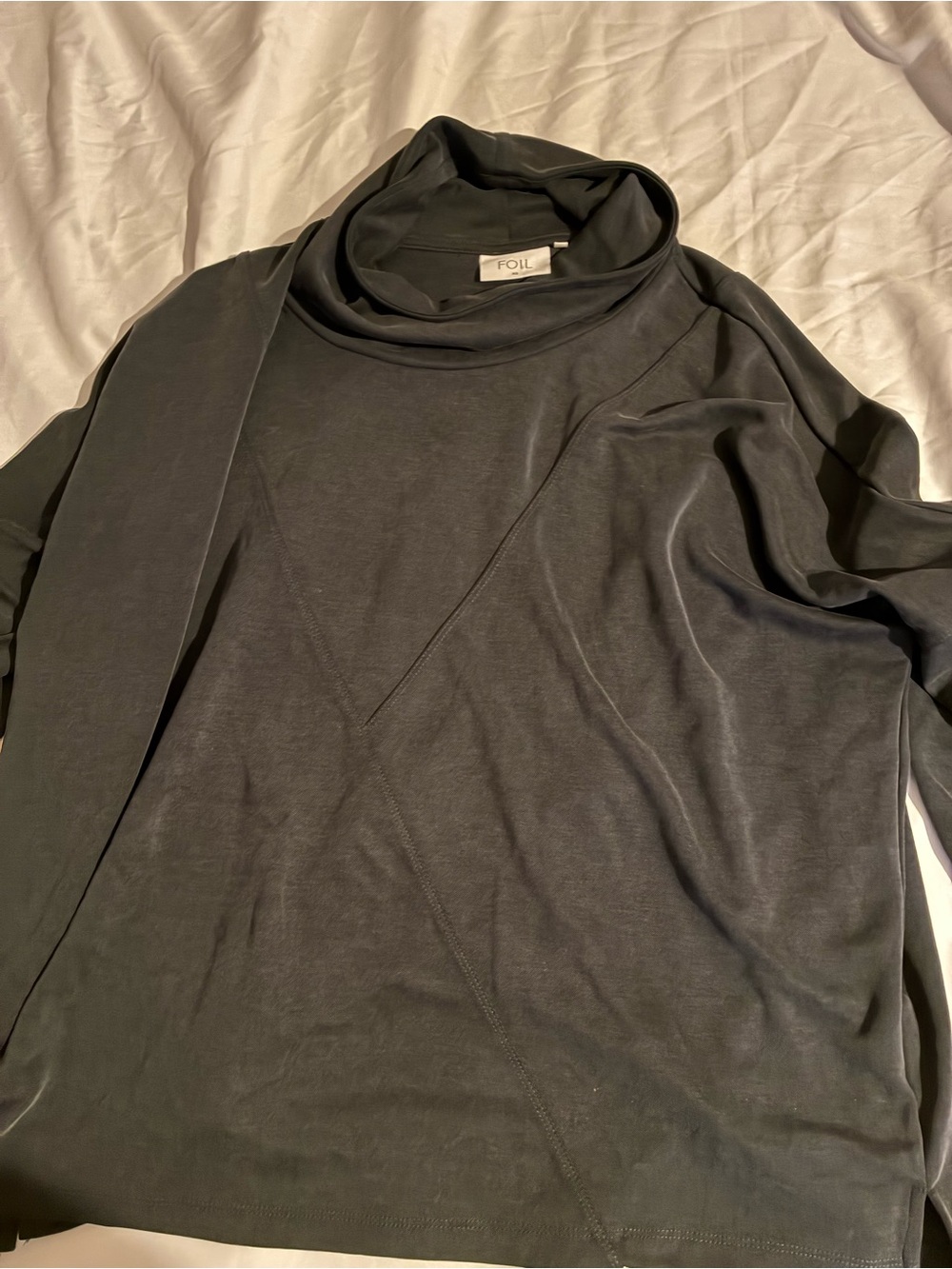 FOIL Charcoal Grey Women's Funnel Neck Long-Sleeve Top